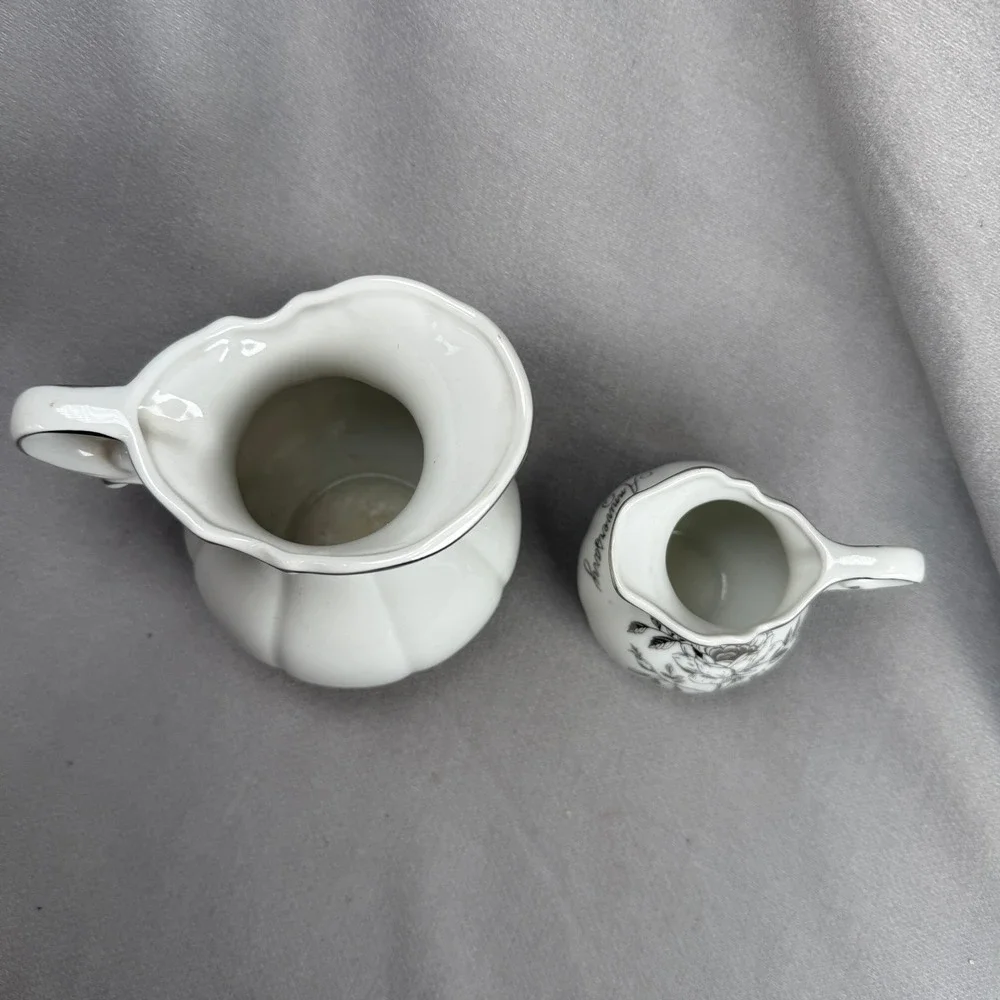 Napco 25th Anniversary Pitcher Set Unisex Small White Silver Vintage Rose AB-185